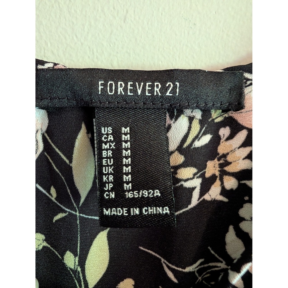 Forever 21 Black Floral Chiffon Maxi Dress Elastic Waist Size M Dark Floral Boho - Picture 8 of 11